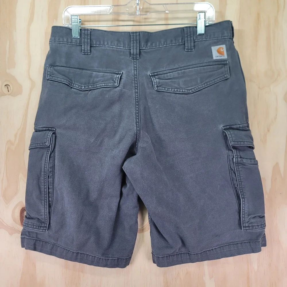 Carhartt Cargo Shorts Mens 34 Gray Canvas Relaxed Fit Rugged Flex Utility Work